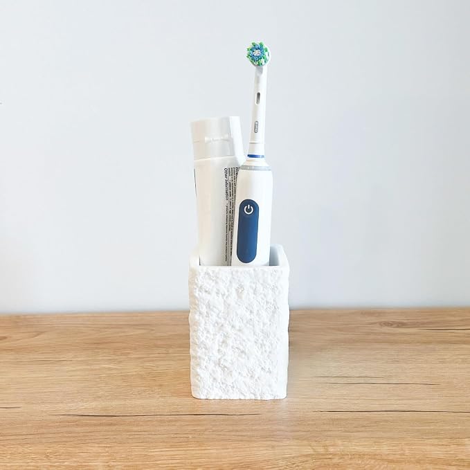 White Stone-Look Toothbrush Holder - Image 9