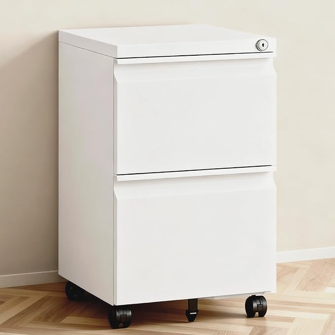 2 Drawer File Cabinet with Lock, Under Desk Rolling Small Filing Cabinet by TEEALUBAN