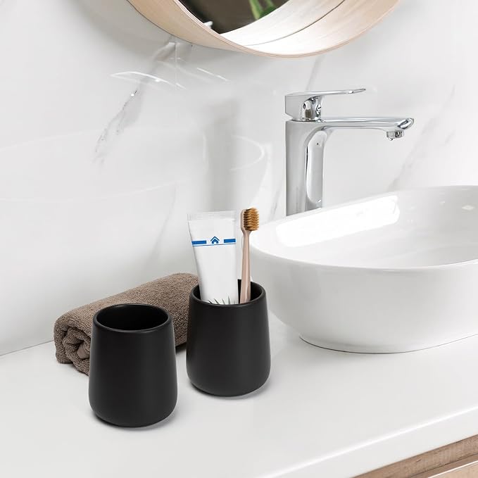 Bathroom Tumbler Cup Ceramic 2Pcs 13.5oz Reusable Toothbrush Cup 400ml - Image 2