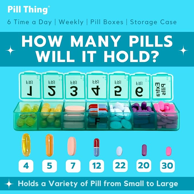 6 Times a Day Weekly Pill Box Organizer Case, Secure 7X Pillbox - Image 2