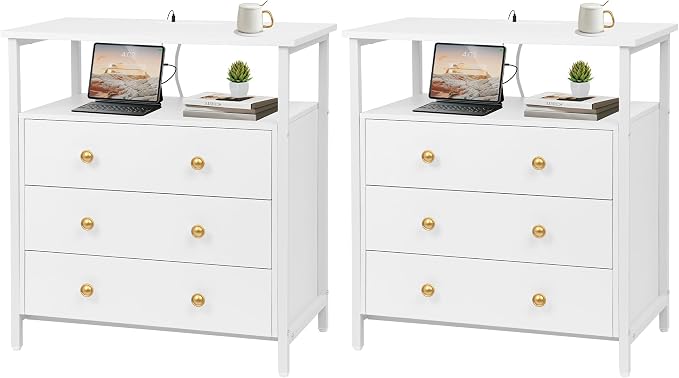 3 Wooden Drawers Nightstand, 27 Inch Wide Night Stand Set 2 by Edbuosy