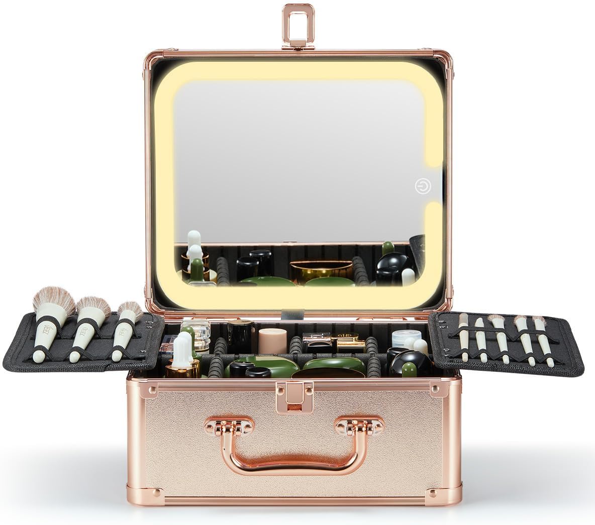 Makeup Box with Detachable Magnetic LED Mirror, Travel Train Case