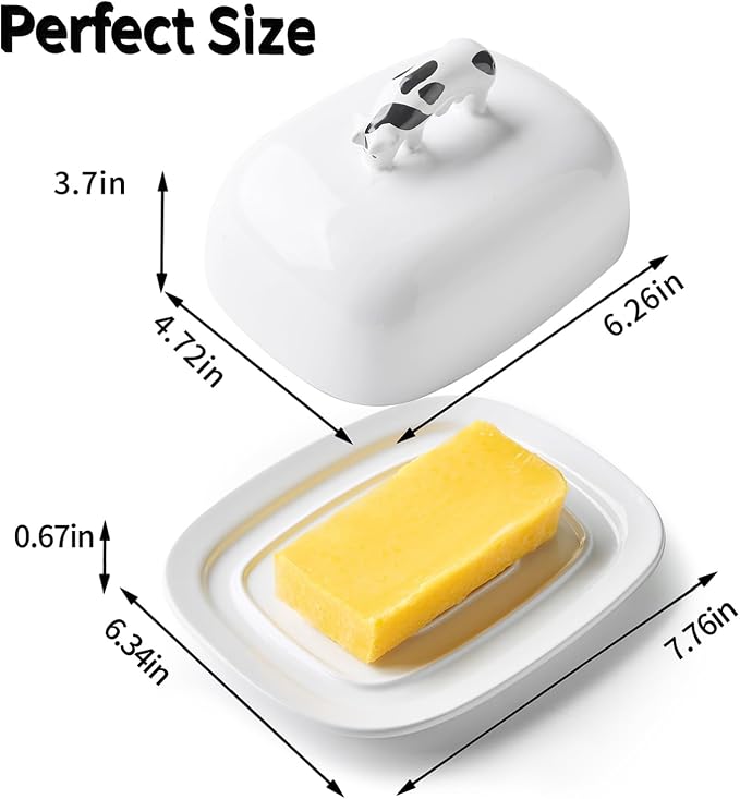 Butter Dish with Lid for Countertop, 7.8" x 6.3" Large Ceramic Butter Keeper - Image 2