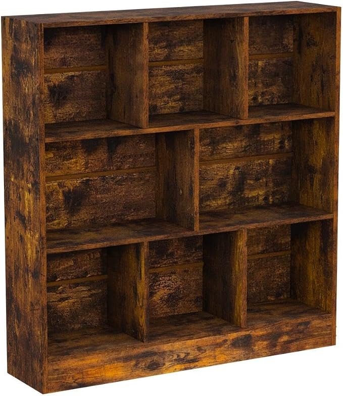 LEYAOYAO 8 Cube Bookshelf with Base, 3 Tier Mid-Century Modern Brown Bookcase - Image 4