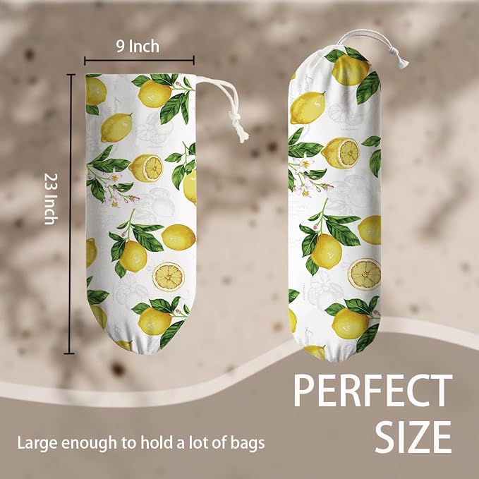 Lemon Plastic Bag Holder, Lemon Fabric Grocery Bag Dispenser, Wall Mount - Image 4