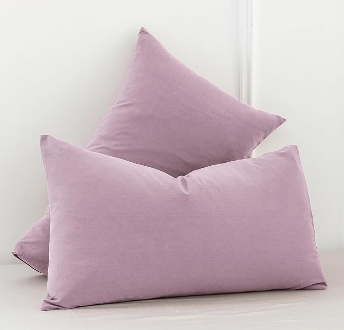 MooMee Bedding Pillowcases Pack of 2 100% Washed Cotton Linen Like Textured - Image 3