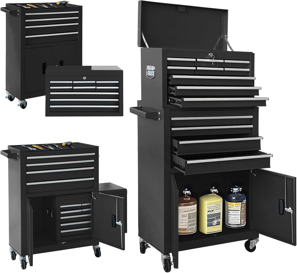 13-Drawer Double Doors Handle Rolling Tool Chest, 2 in 1 Detachable