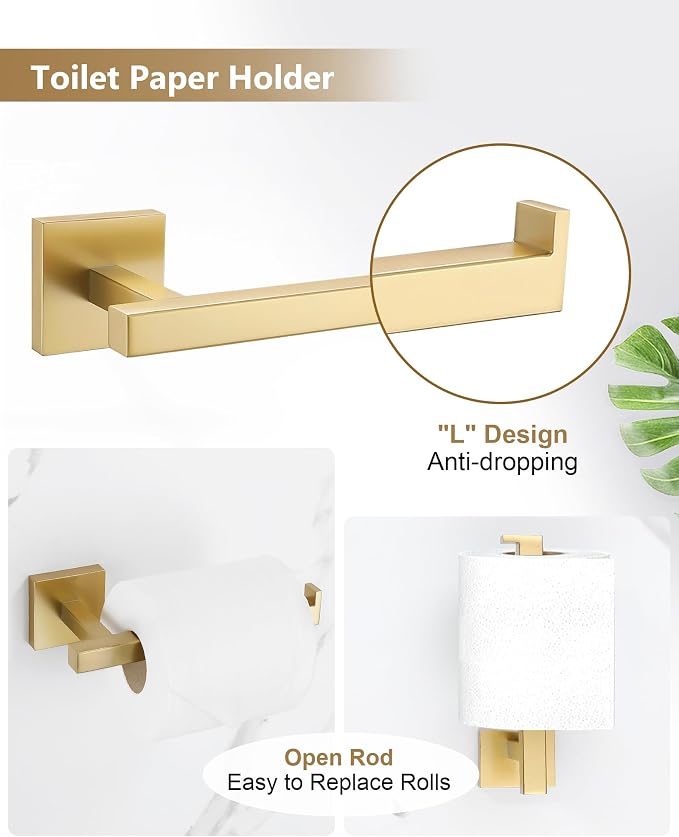 Brushed Gold Bathroom Hardware Set 4 Pieces, Toilet Paper Holder Set SUS304 - Image 3