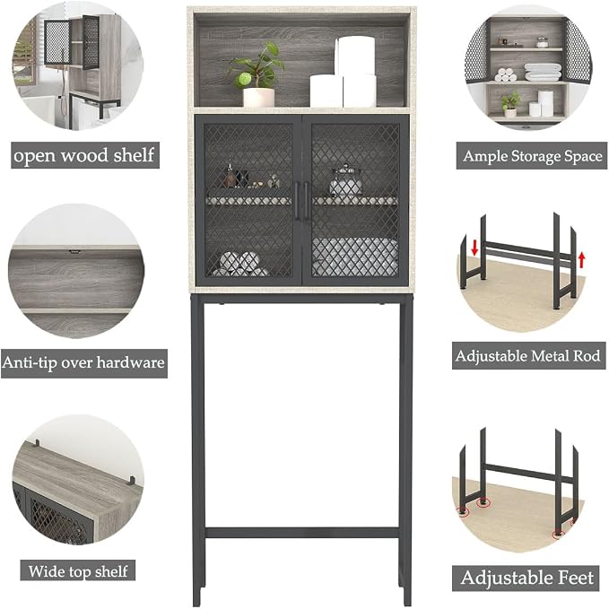 Launica Bathroom Space Saver, Over The Toilet Storage Cabinet, Metal and Wood - Image 5