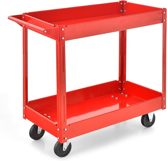 Goplus 2-Tier Utility Cart, Heavy Duty Commercial Service Tool Cart w/Handle - Image 9