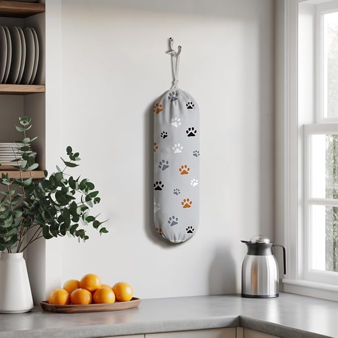 Paw Prints Plastic Bag Holder, Reusable Grocery Garbage Bags Holder, Wall Mount - Image 5