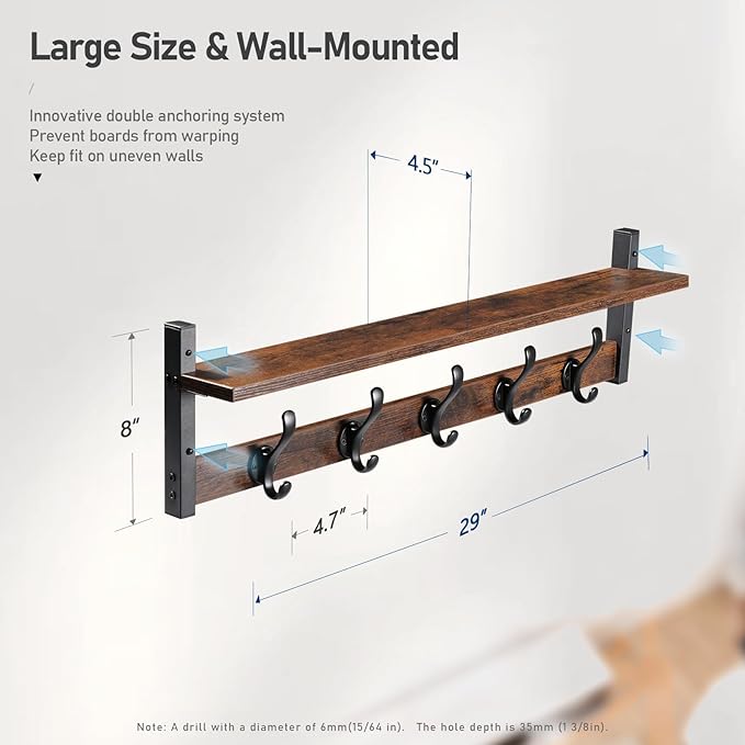 Tatub 29" Rustic Coat Rack Wall Mount - Image 7