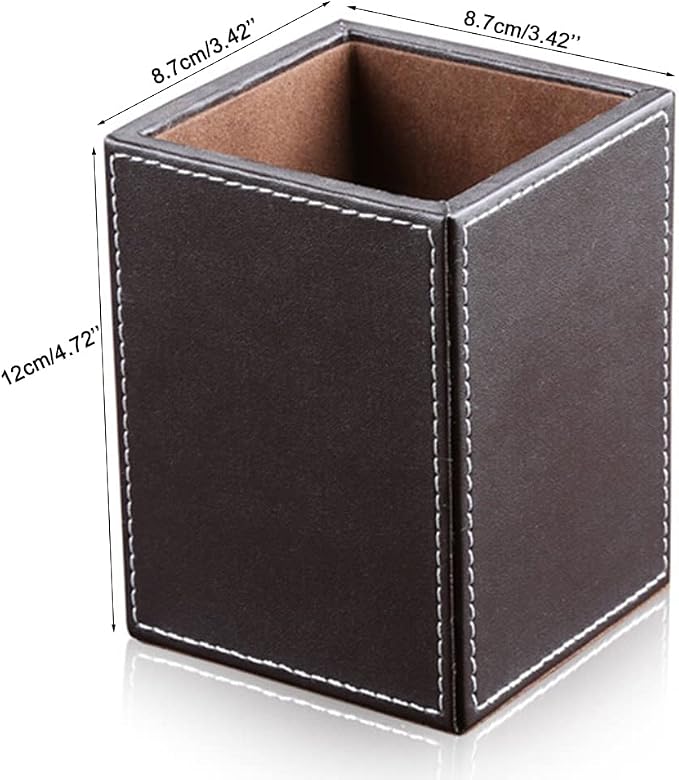 KINGFOM PU Leather Square Pens Pencils Holder Cup Desktop Stationery Organizer - Image 2