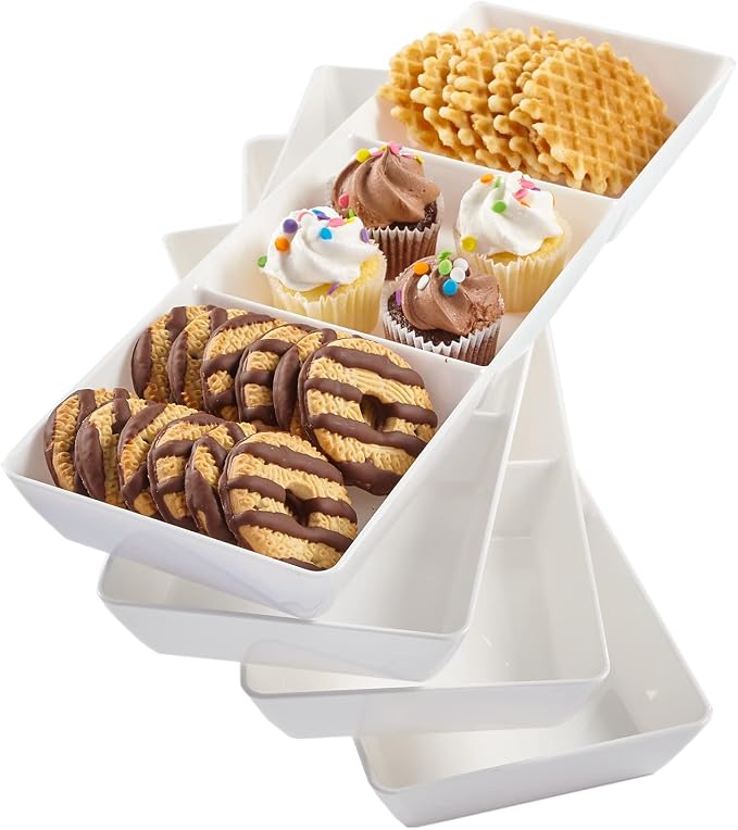 US Acrylic Avant White Plastic Divided Serving Trays 15” x 5” | Narrow Reusable by USAcrylic