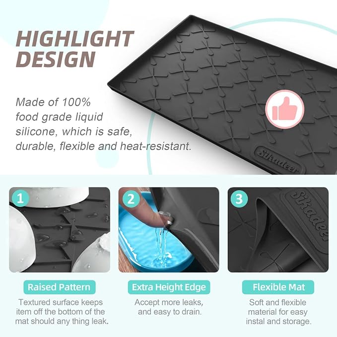 SIKADEER 22" x 19" Under Sink Mat Waterproof, Silicone Mat Kitchen Drawer Shelf - Image 4
