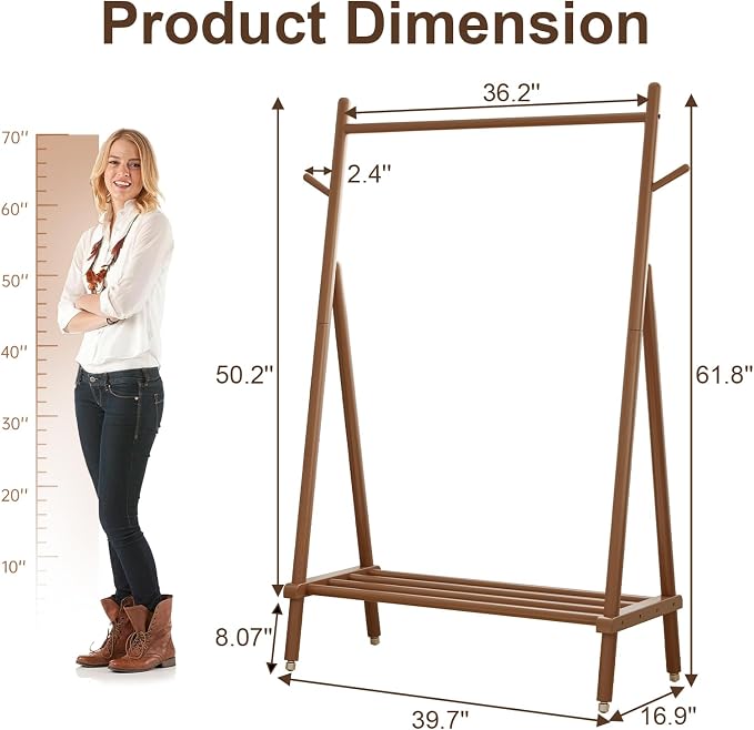 Solid Wood Clothing Rack, Rolling Clothes Rack - Image 6