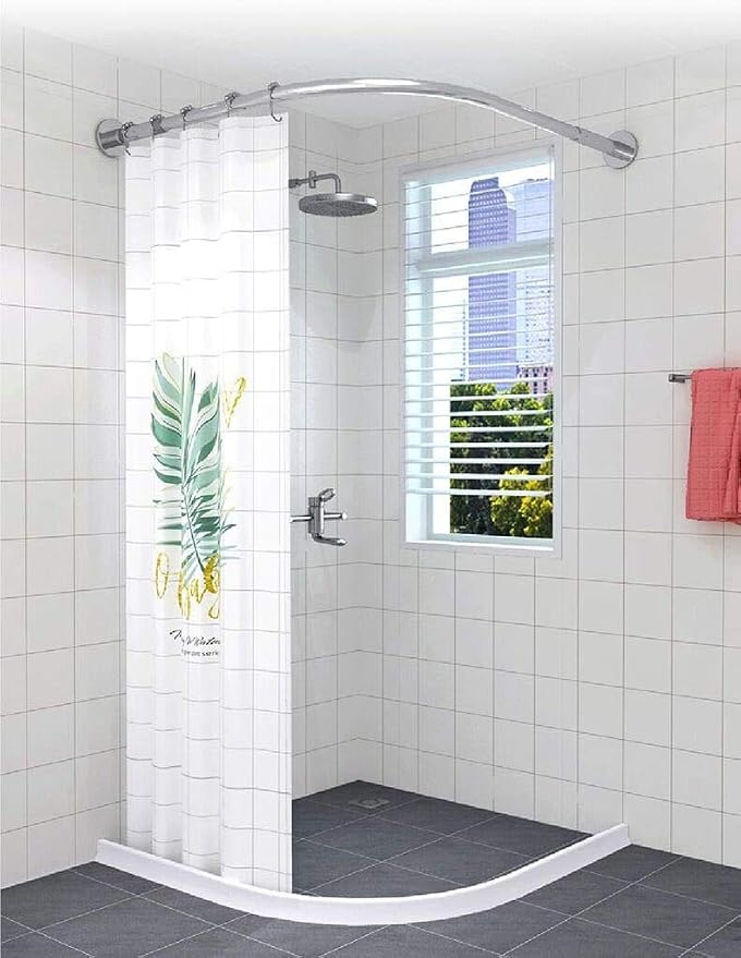 Corner Shower Curtain Rod Adjustable Stainless Steel L Shaped Rack Drill Free - Image 3