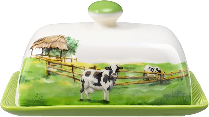 Cow Butter Dish with Lid for Countertop, Large Ceramic Embossed Butter Keeper by Unknown