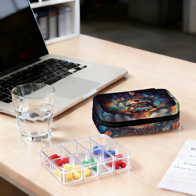 Majestic Wolf Dreamcatcher Pill Organizer Travel Medicine Case - Image 7