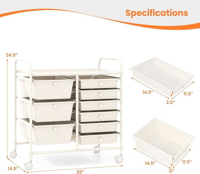 Giantex 9 Drawers Rolling Cart, Classroom Organizers, Storage Cart - Image 3