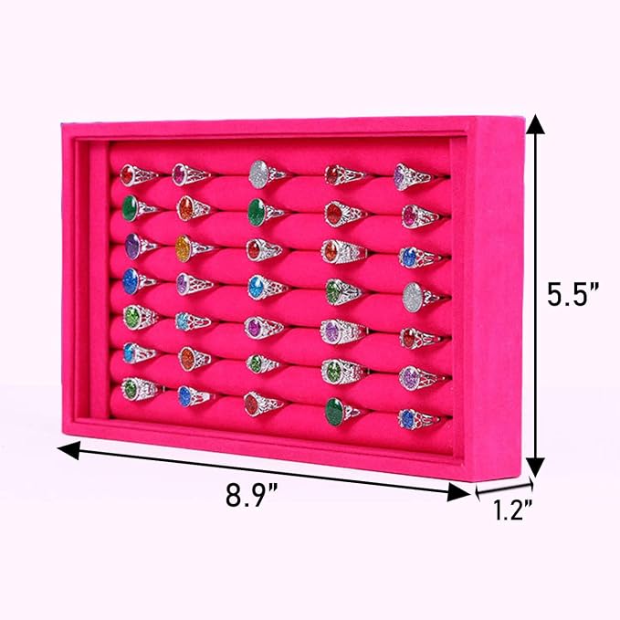 Tinsow Stackable 7 Slots Jewelry Rings Pink Earrings Tray Velvet Showcase - Image 6