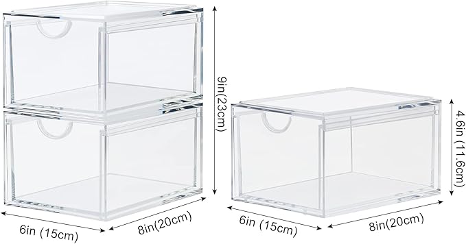 2 Pack Stackable Cosmetic Organizer Drawers, Plastic Storage Bins Vanity - Image 3