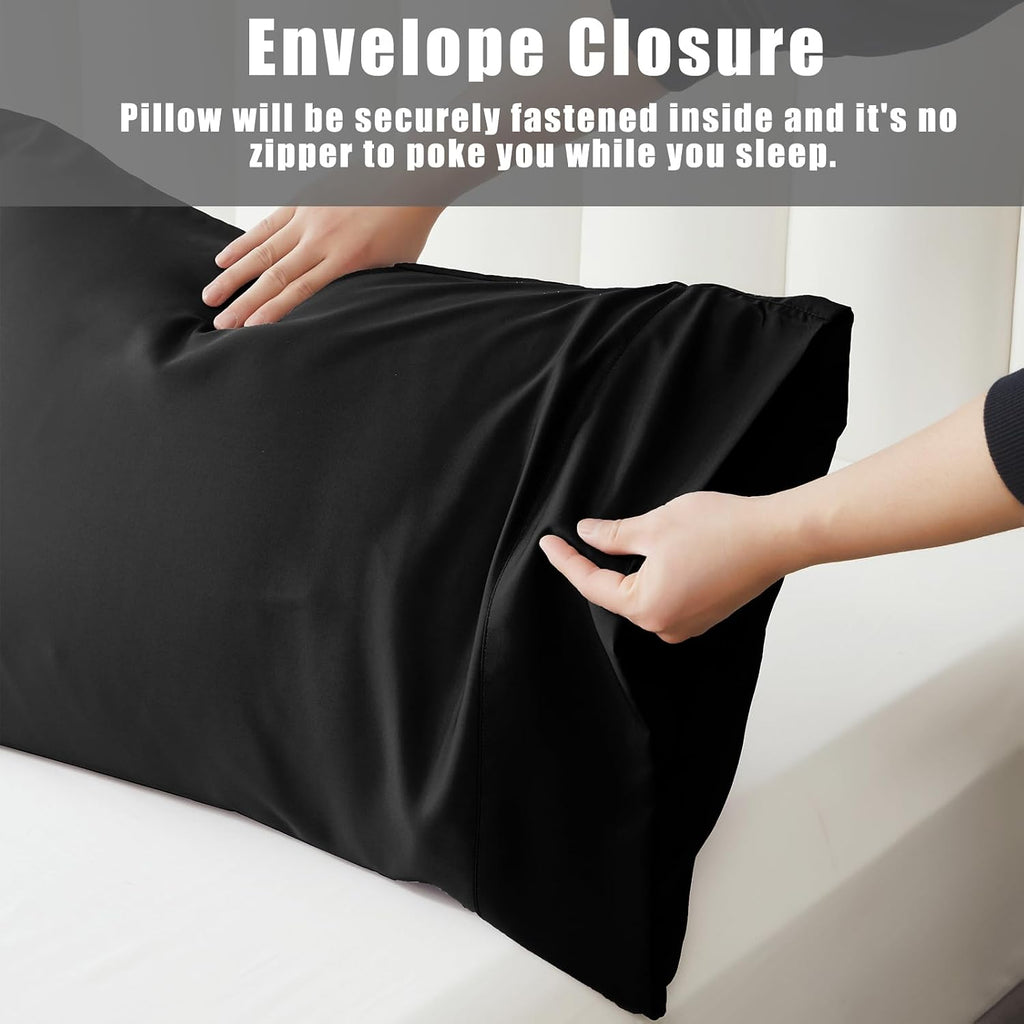 Black Pillow Cases Standard Size 2 Pack, Bamboo Rayon Cooling