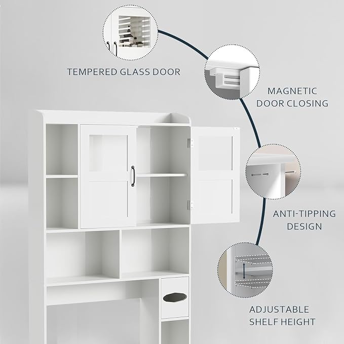 Over Toilet Storage Cabinet, 67 Inch Wall Mounted Tall Cabinet, Freestanding - Image 8