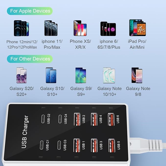 USB C Charging Station Cell Phone Wall Charger 10Ports USBC Fast Charging Power - Image 5