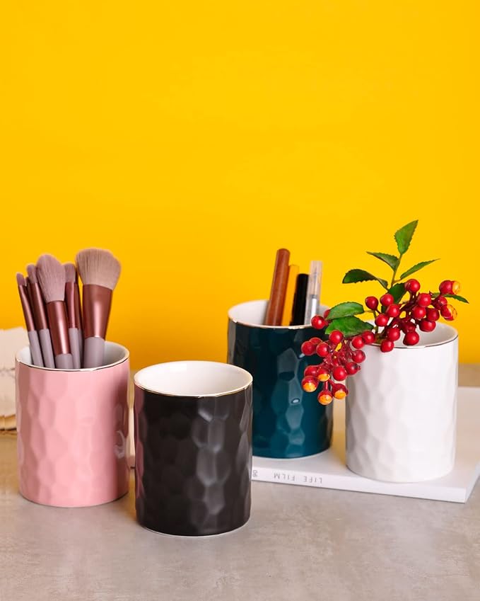 WHJY Ceramic Green Pencil Cup, Makeup brushes Holder, Modern Geometry Design - Image 6