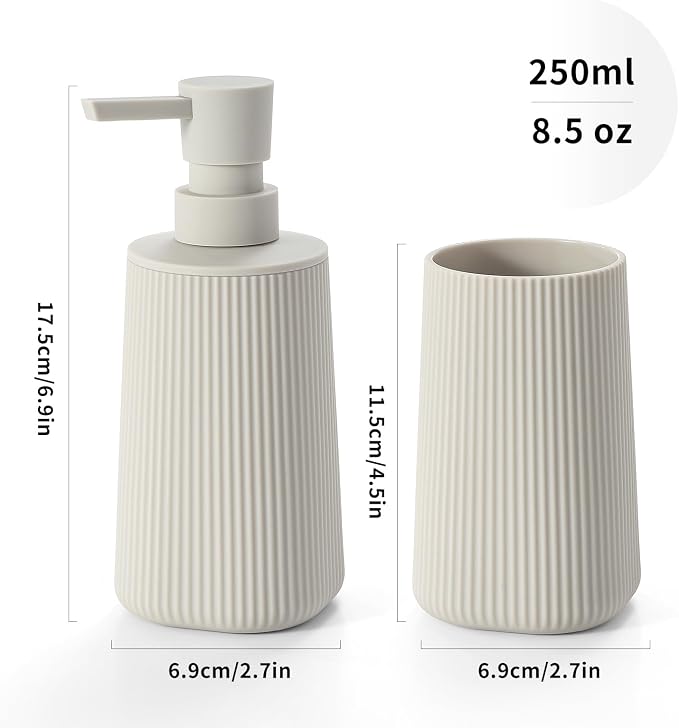 Bathroom Accessories 2 Piece Soap Dispenser and Toothbrush Holder Set Striped - Image 3