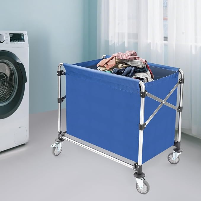 Commercial Laundry Cart with Wheels, Folding Laundry Hamper Cart, Heavy Duty - Image 3