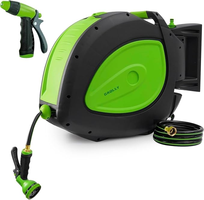 Garden Hose Reel 1/2 Inch x 100 ft, Any Length Lock, Super Heavy Duty, Slow by GAOLLY