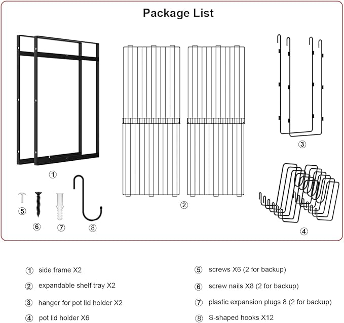 31 Inch Pot Rack Wall Mounted, 2-Tier Hanging Pots and Pans Organizer - Image 7