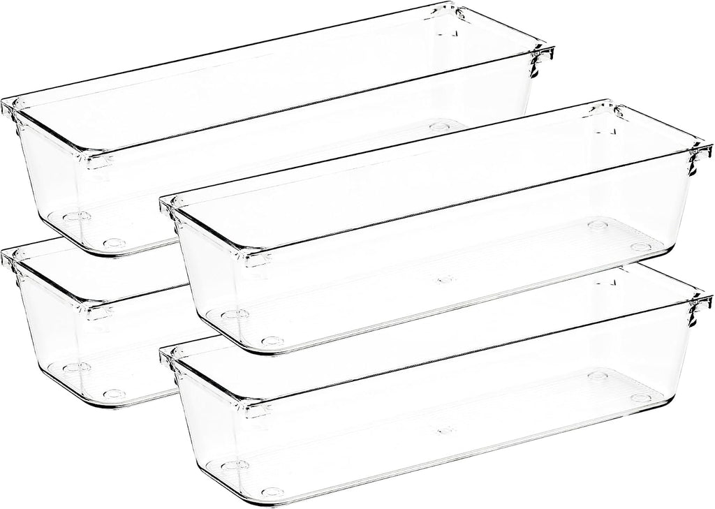 4 Pack Drawer Organizers, 3"X 9" Clear Acrylic Storage Bins