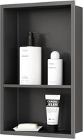 Stainless Steel Shower Niche 18" X 12", No Tile Needed Wall Niche Double Shelves by Qeke