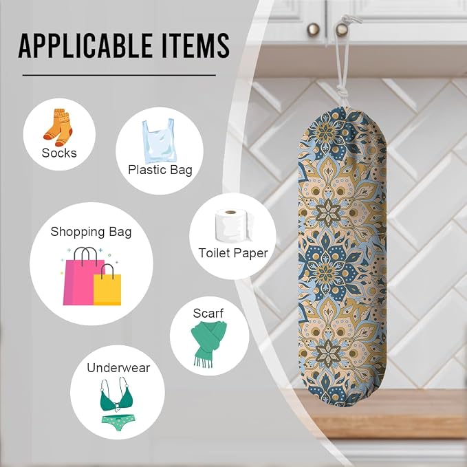 Gray Yellow Plastic Bags Holder, Reusable Fabric Grocery Bag Holder, Wall Mount - Image 3