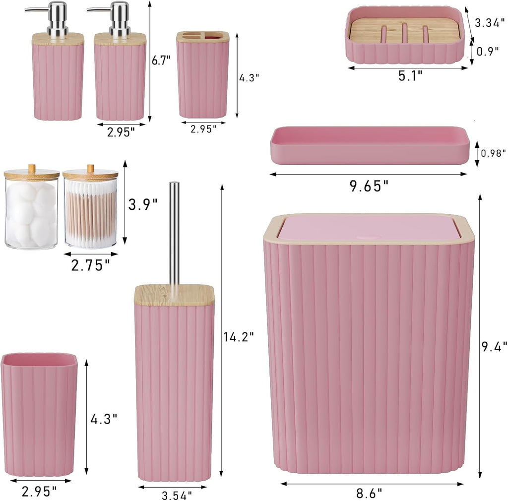 Bathroom Accessories Set - Elegant Pink Bathroom Set, 10PC Bathroom