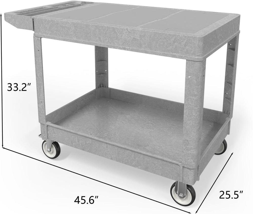 Large Garage Flat Top Utility Cart, Heavy Duty 2 Shelf Tool Cart