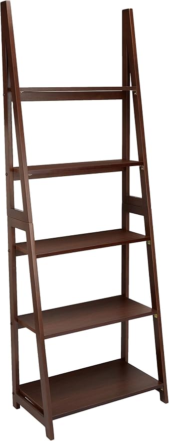 Amazon Basics Ladder Bookshelf Organizer, Solid Rubberwood Frame, Walnut Finish by AmazonBasics