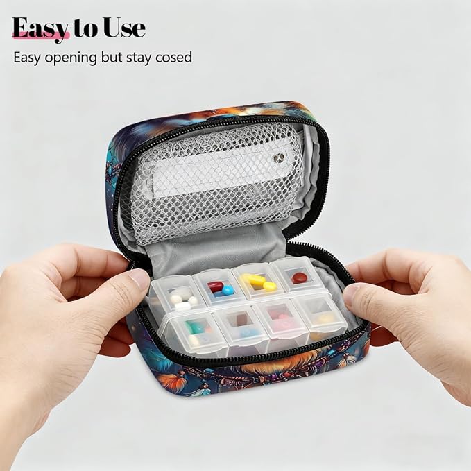 Majestic Wolf Dreamcatcher Pill Organizer Travel Medicine Case - Image 3