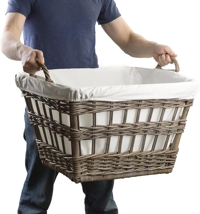 The Basket Lady Kubu Wicker French Laundry Basket, 23 in L x 18.5 in W x 18.5 - Image 3