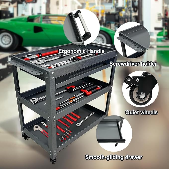 Metal 3 Tier Rolling Tool Cart - Image 7