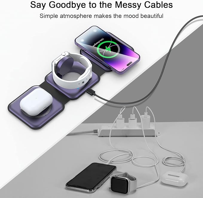 Wireless Charger 3 in 1, RTOPS Magnetic Travel Wireless Charging Station - Image 4