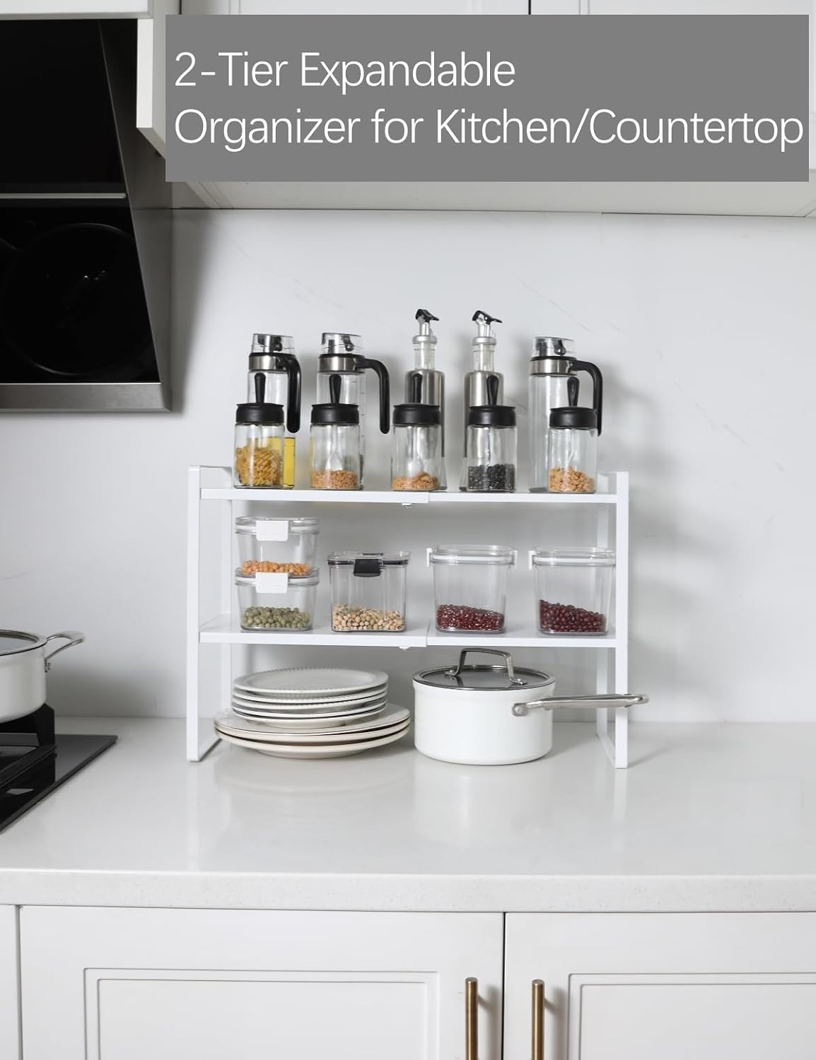 2-Tier Expandable Organizer Shelf for Kitchen Cabinet, Countertop