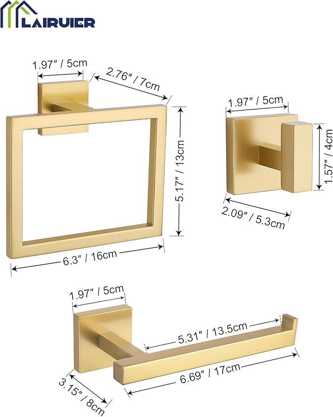 Brushed Gold Bathroom Hardware Set 4 Pieces, Toilet Paper Holder Set SUS304 - Image 6