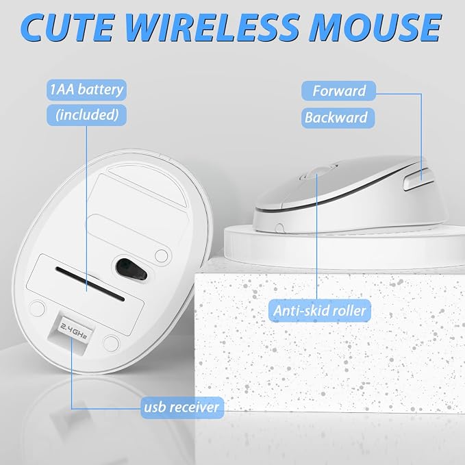 Wireless Keyboard Mouse Combo, 104 Keys Cute White Keyboard - Image 3