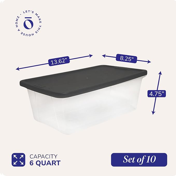 HOMZ 10-Pack Snaplock, Small Clear Plastic Storage Organizer Bins w/Lids - Image 4