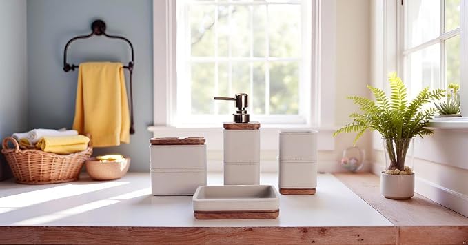 Hymmah Leather Pattern Design Bathroom Accessories Set, Farmhouse Bathroom Decor - Image 5
