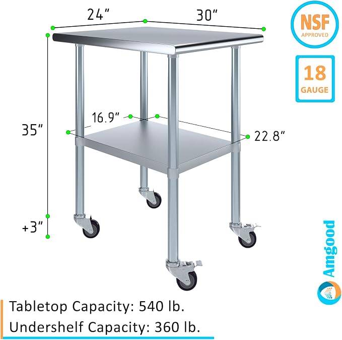 AmGood 24" Long x 30" Deep Stainless Steel Table - Image 3